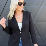 Linen Blazer With Gold Button In Black - Infinity Raine