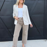 Linen Blazer With Gold Button In Natural - Infinity Raine