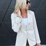 Linen Blazer With Gold Button In Natural - Infinity Raine
