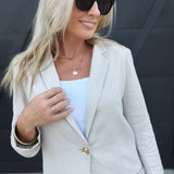 Linen Blazer With Gold Button In Natural - Infinity Raine