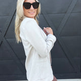 Linen Blazer With Gold Button In Natural - Infinity Raine