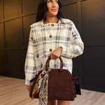 Lola Plaid Coat in Cream Brown - Infinity Raine