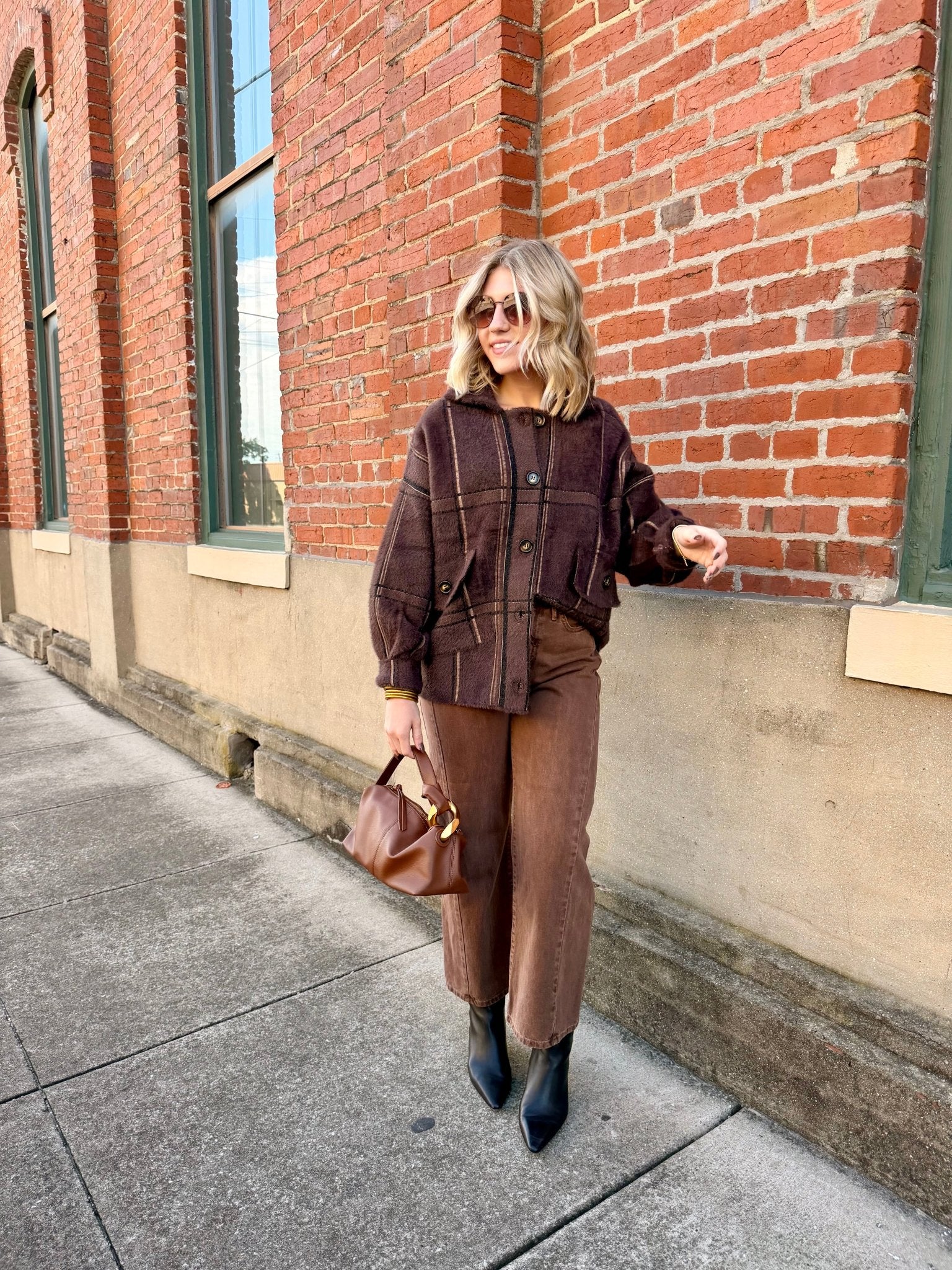 Lola Plaid Sweater Jacket In Oak Multi - Infinity Raine