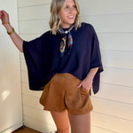 Loose Fit Open Knit Boatneck Layering Cape Sweater In Navy - Infinity Raine