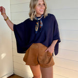 Loose Fit Open Knit Boatneck Layering Cape Sweater In Navy - Infinity Raine