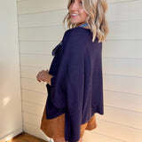 Loose Fit Open Knit Boatneck Layering Cape Sweater In Navy - Infinity Raine