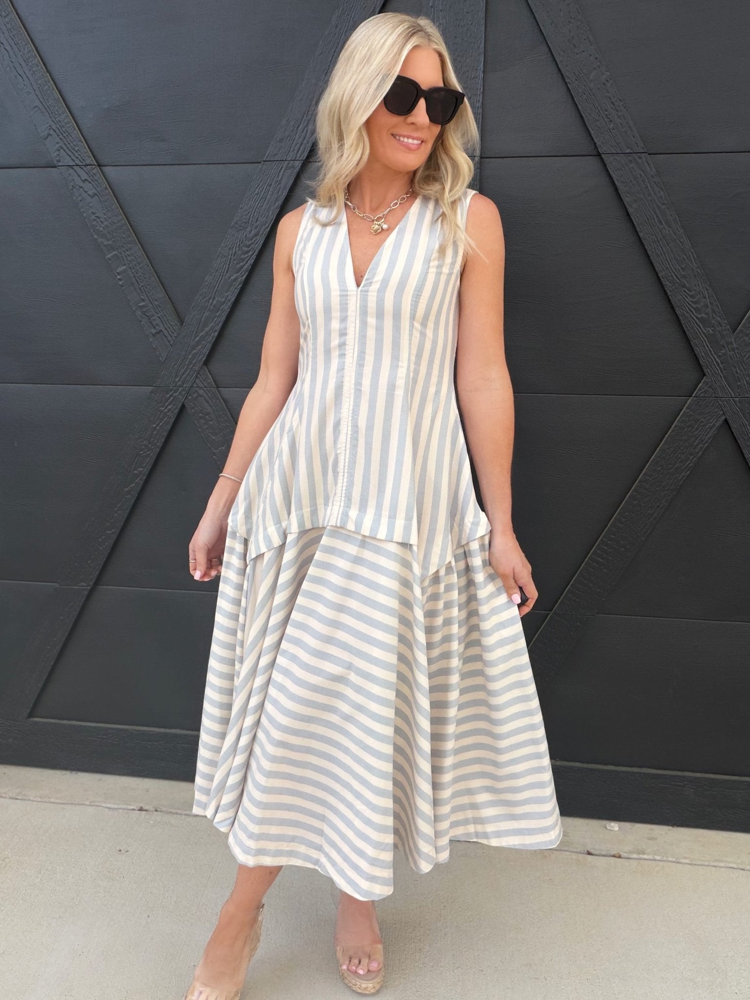 Lorie Structured Dress In Dusty Blue - Infinity Raine