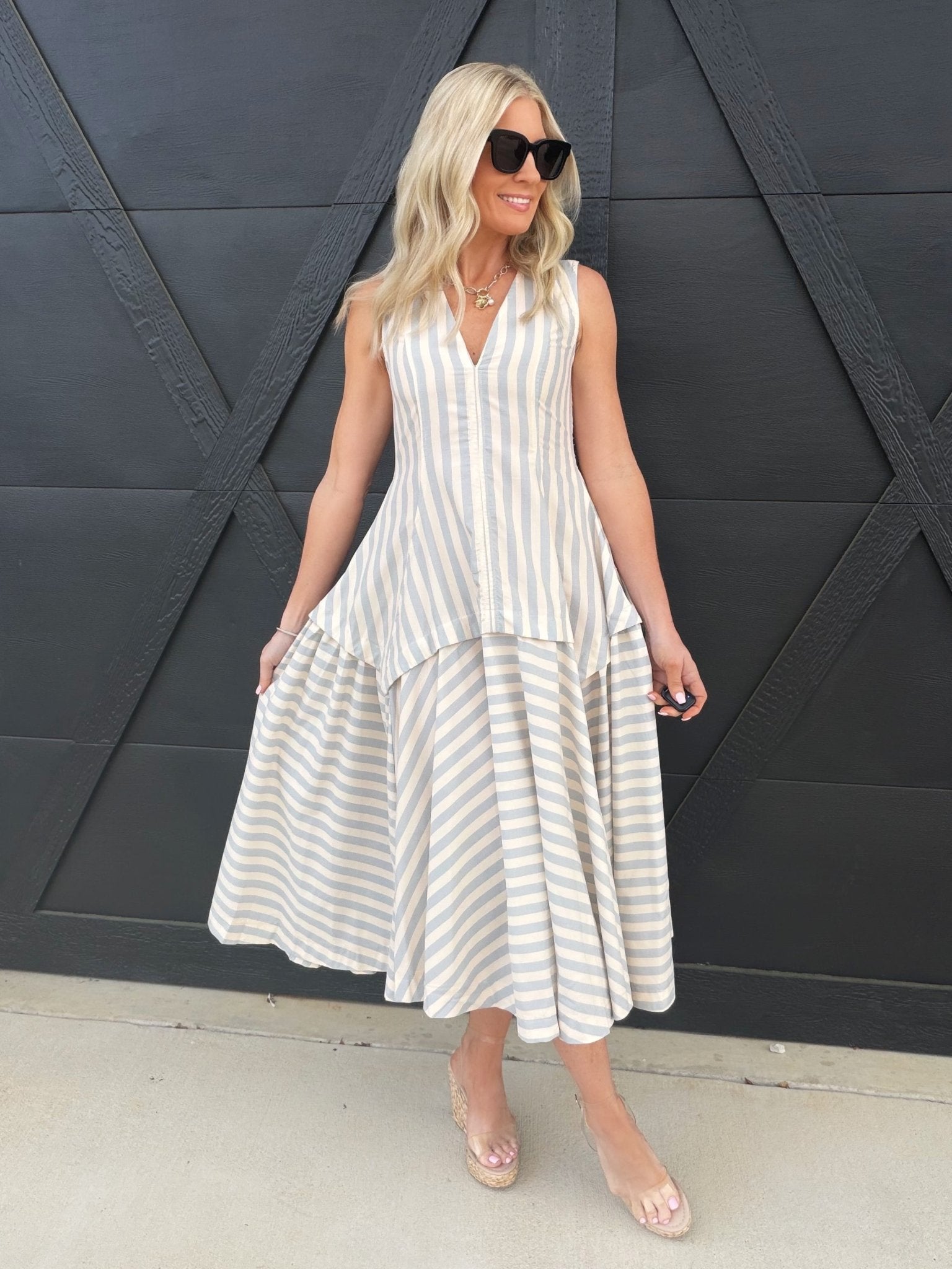 Lorie Structured Dress In Dusty Blue – Infinity Raine