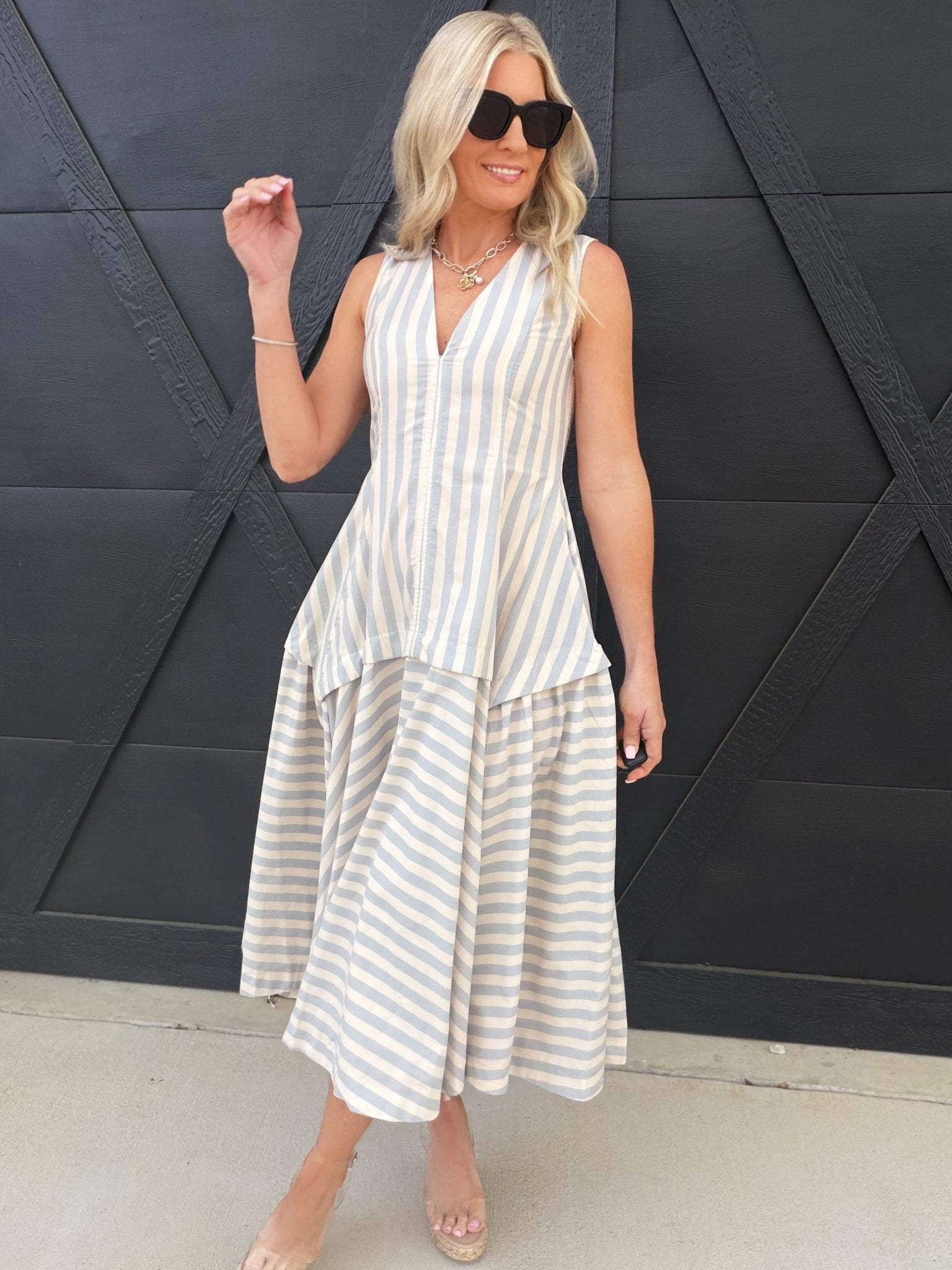 Lorie Structured Dress In Dusty Blue – Infinity Raine