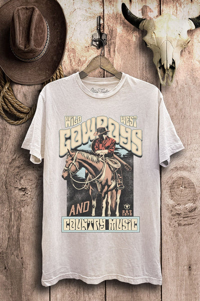 Cowboys And Country Music Graphic Top-Off White Mineral Wash - Infinity Raine