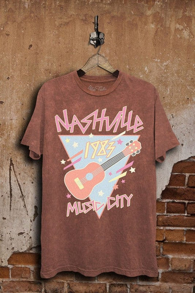 Nashville Music City Graphic Tee-Wine Mineral Washed - Infinity Raine