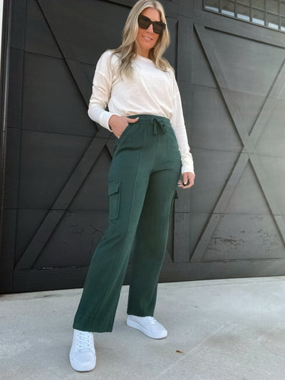 love poem BOTTOMS Cargo Sweatpants-Midnight Green