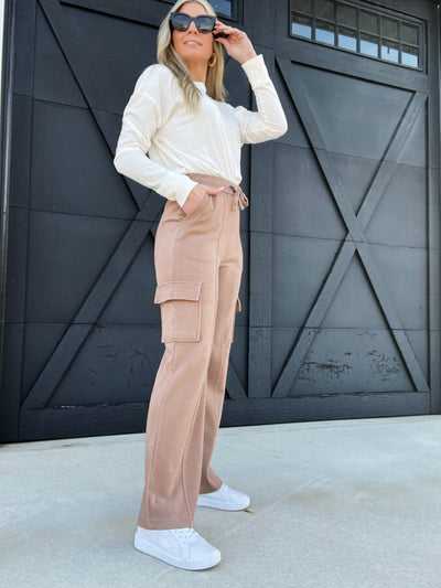 love poem BOTTOMS Cargo Sweatpants-Taupe