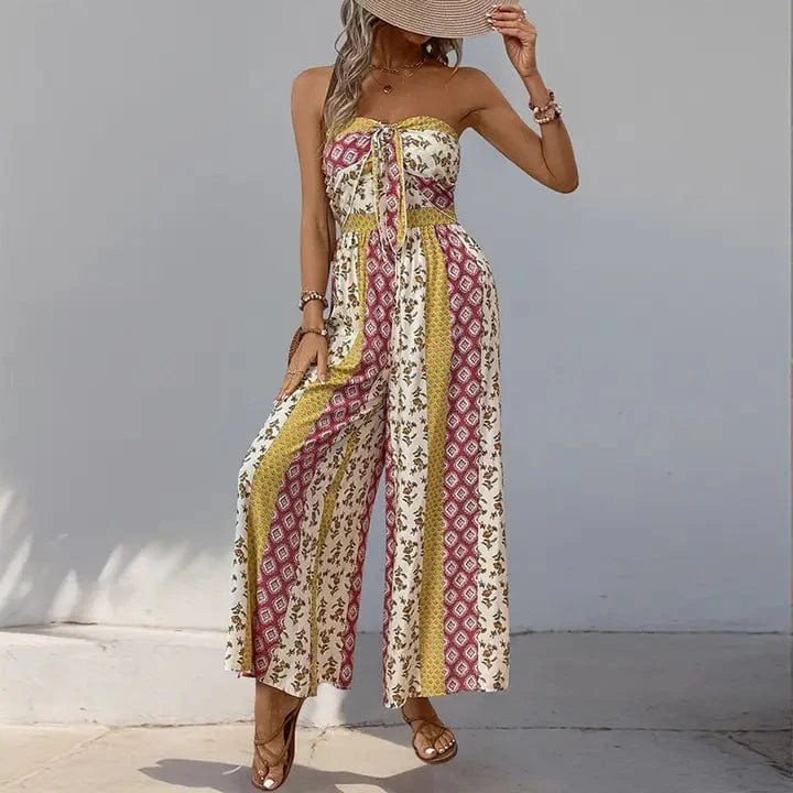 Wide Leg Strapless Jumpsuit In Yellow - Infinity Raine