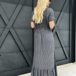 Dotted Puff Sleeve Smocked Maxi Dress In Navy - Infinity Raine