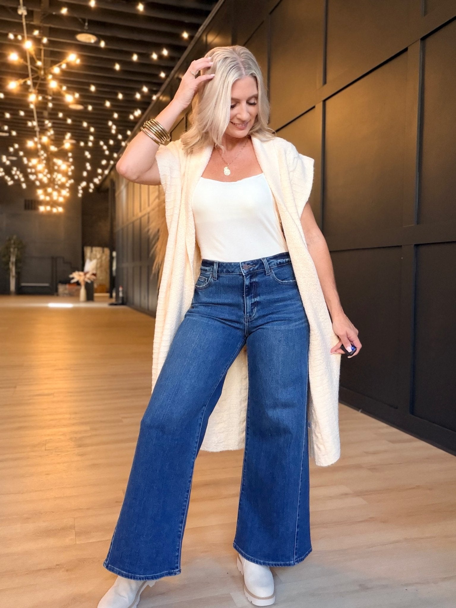 L.T.J. Medium Super Wide Leg Jeans with Twisted Side Seam - Infinity Raine
