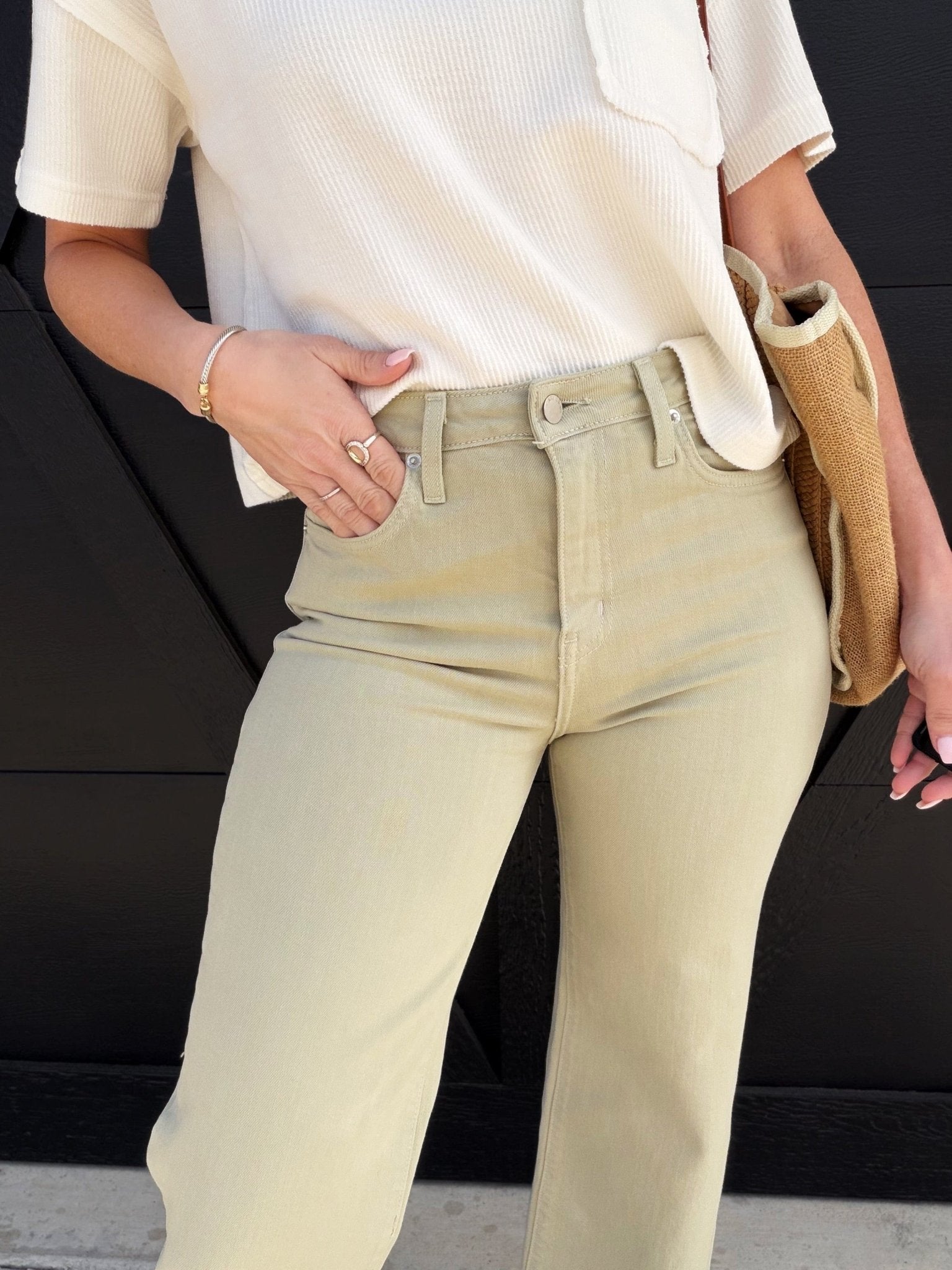 L.T.J Paola A-Line Wide Scissor Cut Jean In Matcha - Infinity Raine