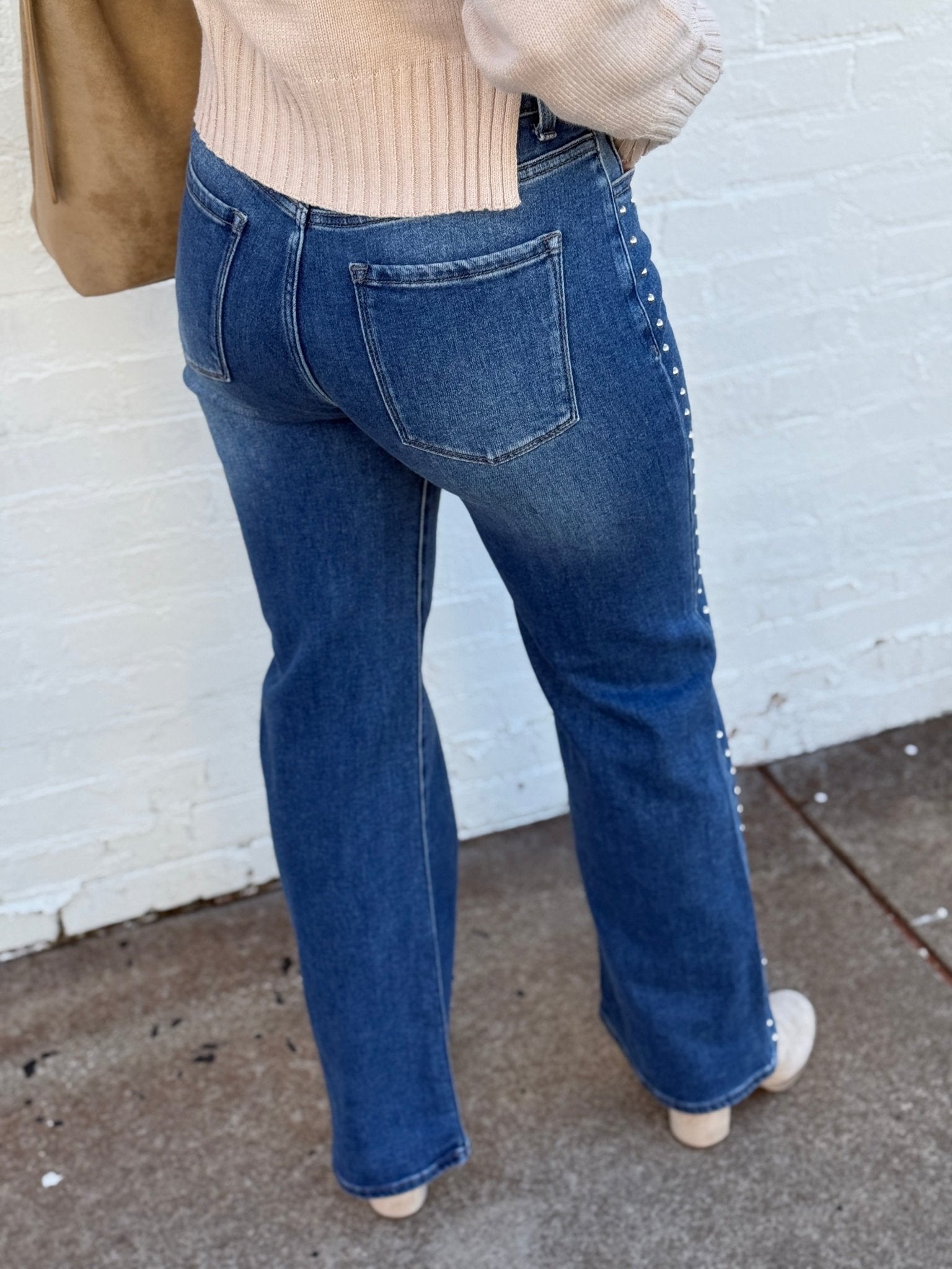 L.T.J Studded Straight Leg Jeans In Medium - Infinity Raine