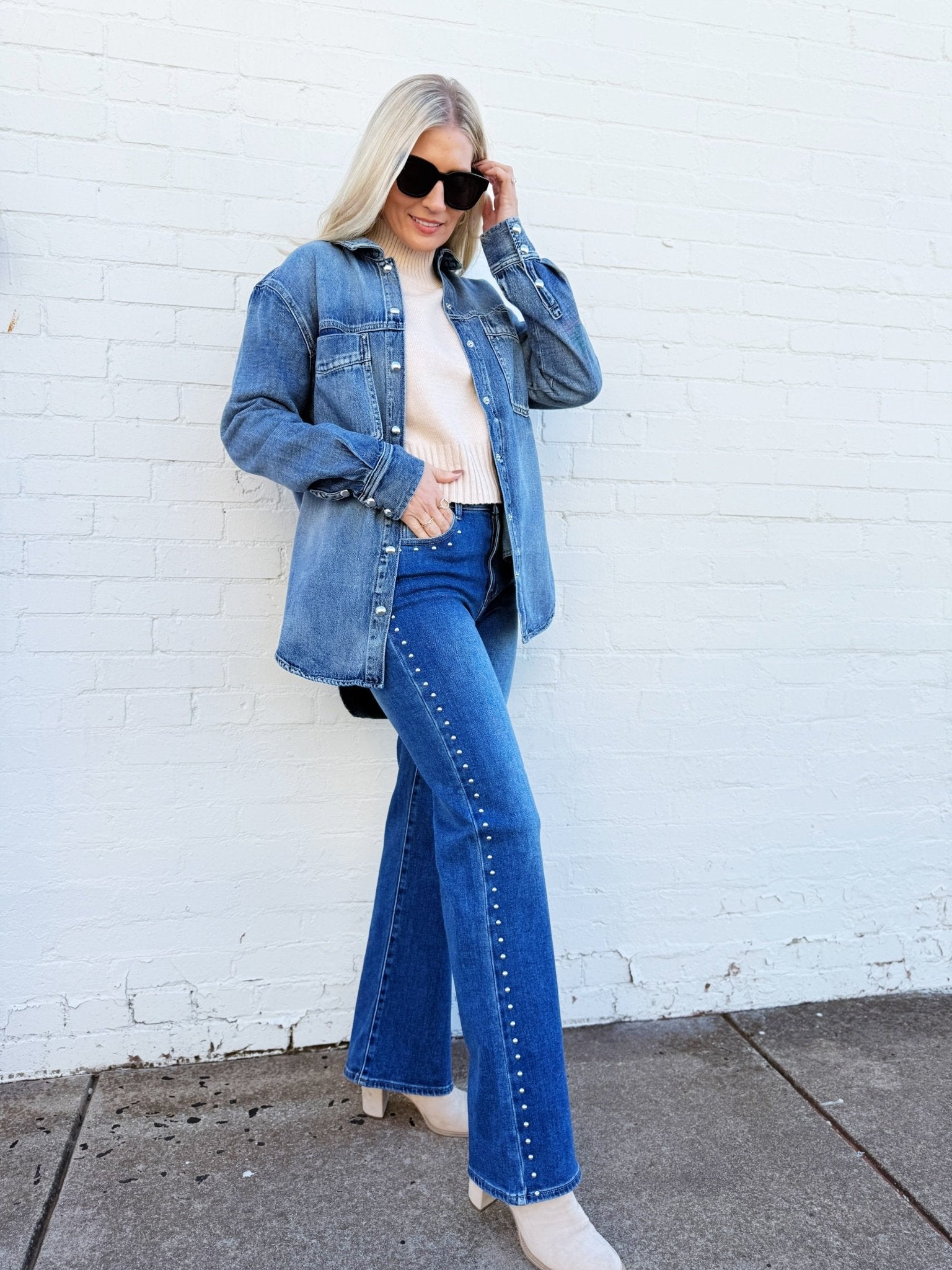 L.T.J Studded Straight Leg Jeans In Medium - Infinity Raine