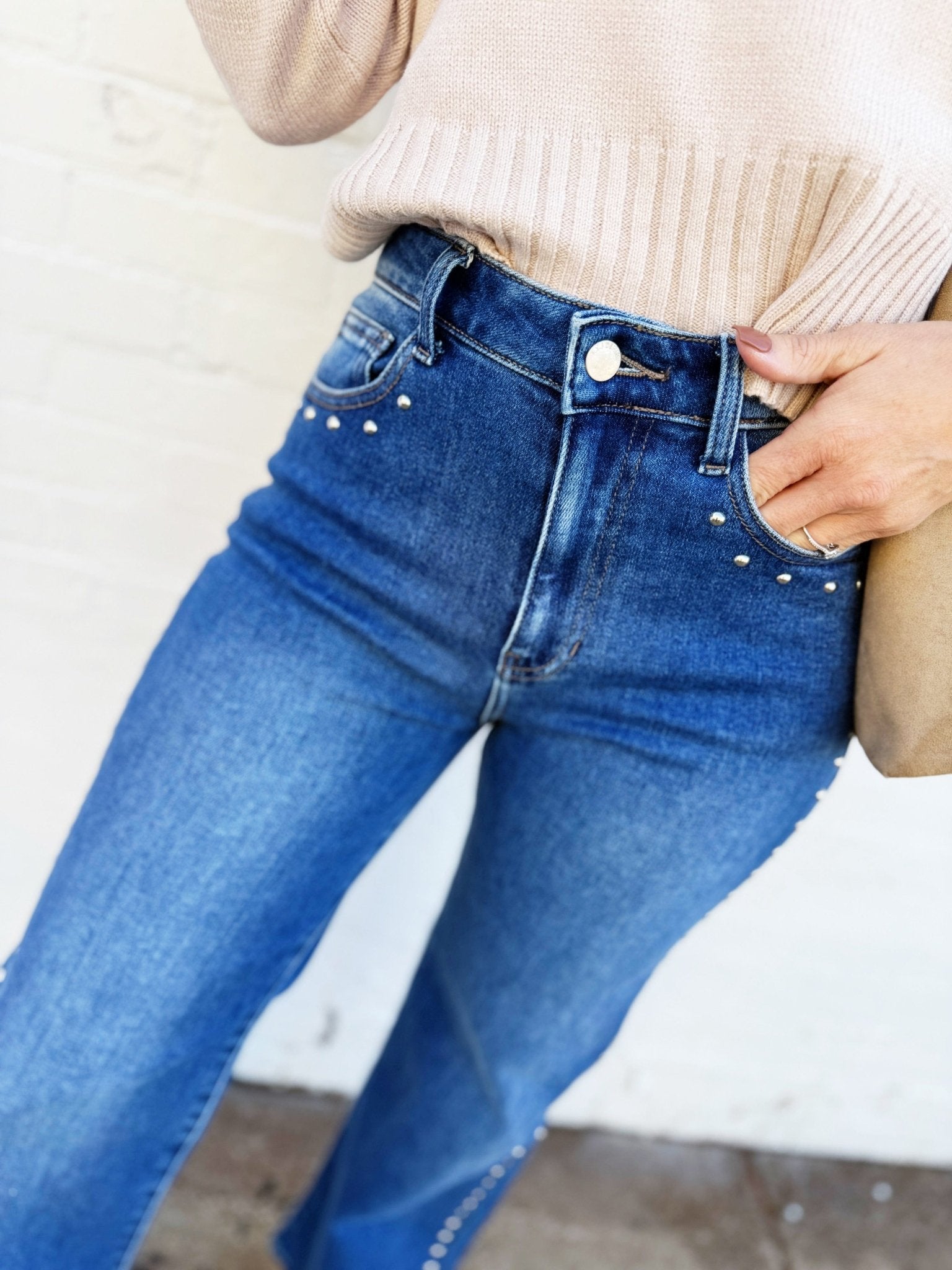 L.T.J Studded Straight Leg Jeans In Medium - Infinity Raine