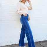 L.T.J Studded Straight Leg Jeans In Medium - Infinity Raine