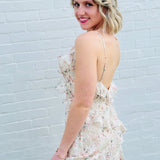 Lulus Dresses Lulus Bryson Ruffled Embroidered Sequin Maxi Dress In Ivory/Pink