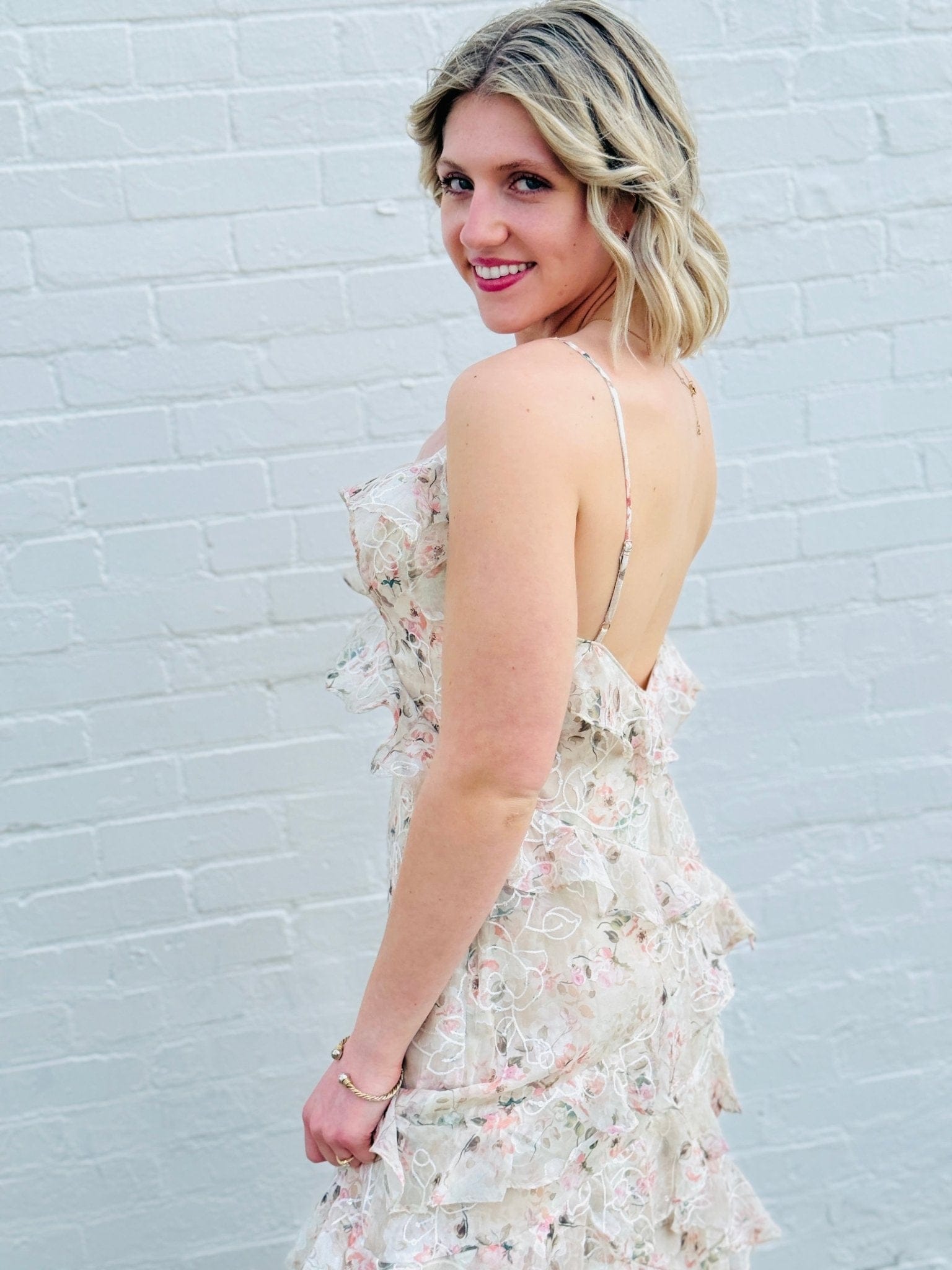 Lulus Dresses Lulus Bryson Ruffled Embroidered Sequin Maxi Dress In Ivory/Pink