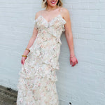 Lulus Dresses Lulus Bryson Ruffled Embroidered Sequin Maxi Dress In Ivory/Pink