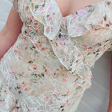 Lulus Dresses Lulus Bryson Ruffled Embroidered Sequin Maxi Dress In Ivory/Pink