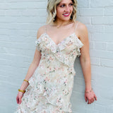 Lulus Dresses Lulus Bryson Ruffled Embroidered Sequin Maxi Dress In Ivory/Pink