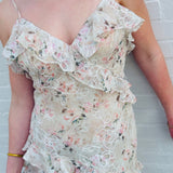 Lulus Dresses Lulus Bryson Ruffled Embroidered Sequin Maxi Dress In Ivory/Pink