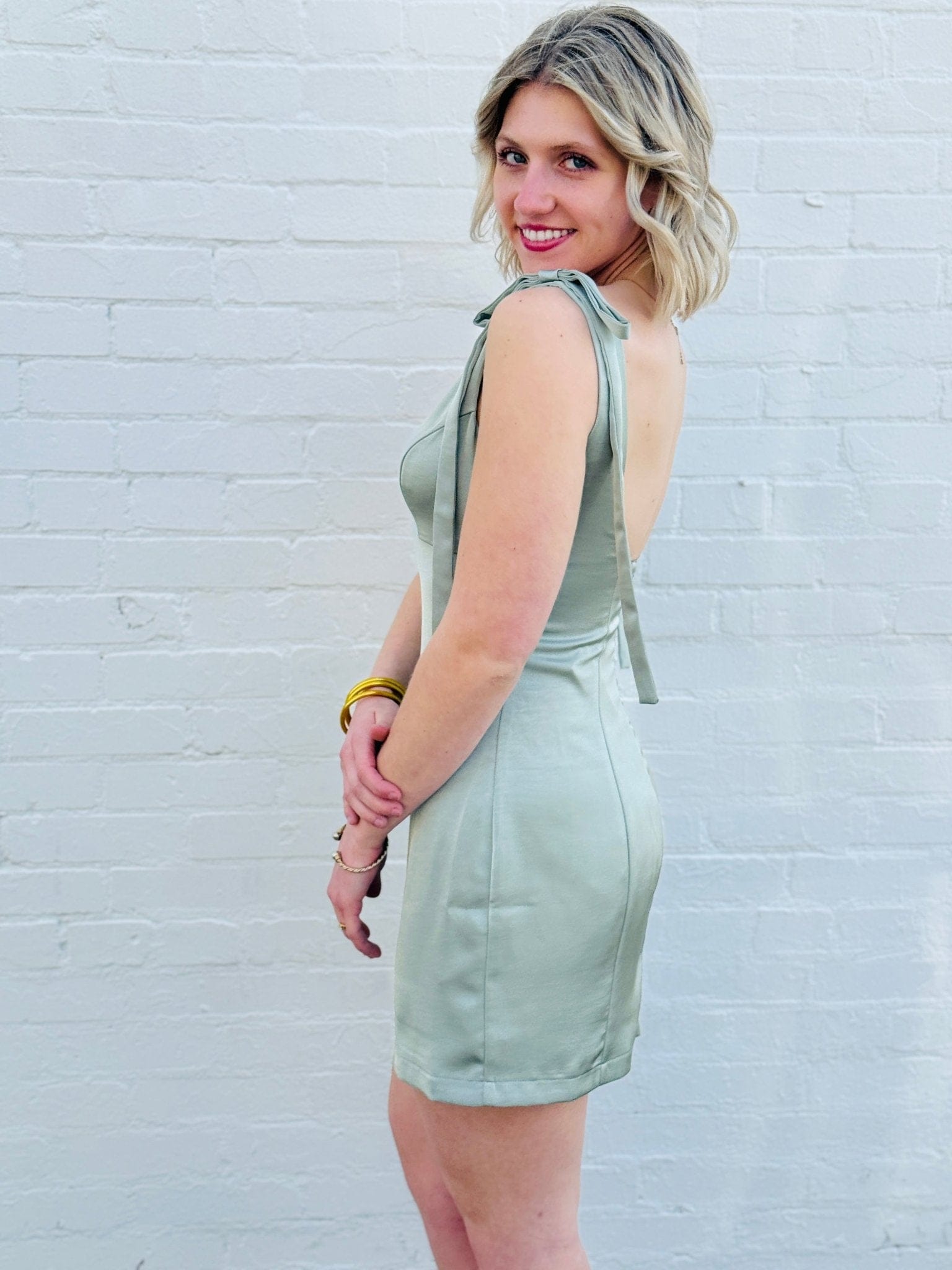 Lulus Carly Tie Strap Mini Dress In Sage, M Lulus Carly Tie Strap Mini Dress In Sage, M