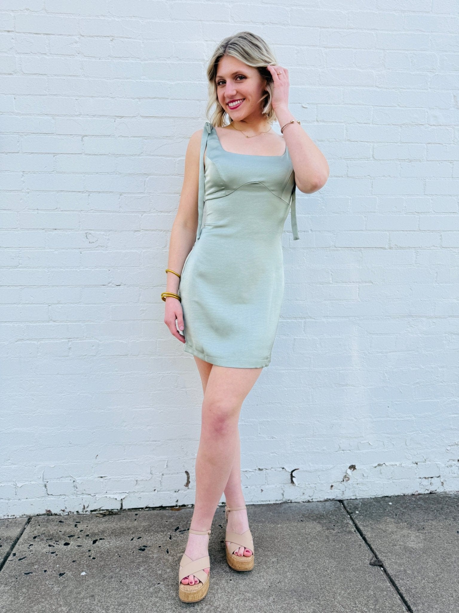 Lulus Dresses Lulus Carly Tie Strap Mini Dress In Sage