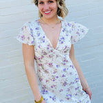 Lulus Dresses Lulus Fernanda Flutter Sleeve Maxi Dress In White/Purple