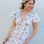 Lulus Dresses Lulus Fernanda Flutter Sleeve Maxi Dress In White/Purple