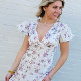 Lulus Dresses Lulus Fernanda Flutter Sleeve Maxi Dress In White/Purple