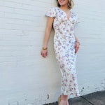 Lulus Dresses Lulus Fernanda Flutter Sleeve Maxi Dress In White/Purple