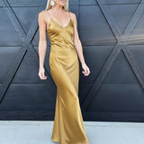 Lulus DRESSES Zadie Deep V Maxi Slip Dress In Gold