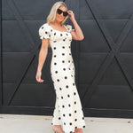 Lulus Keaton Polka Dot Puff Sleeve Maxi Dress In Ivory - Infinity Raine