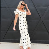 Lulus Keaton Polka Dot Puff Sleeve Maxi Dress In Ivory - Infinity Raine