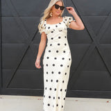 Lulus Keaton Polka Dot Puff Sleeve Maxi Dress In Ivory - Infinity Raine