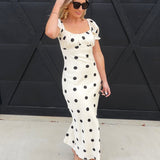 Lulus Keaton Polka Dot Puff Sleeve Maxi Dress In Ivory - Infinity Raine