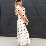 Lulus Keaton Polka Dot Puff Sleeve Maxi Dress In Ivory - Infinity Raine