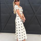 Lulus Keaton Polka Dot Puff Sleeve Maxi Dress In Ivory - Infinity Raine