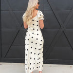 Lulus Keaton Polka Dot Puff Sleeve Maxi Dress In Ivory - Infinity Raine