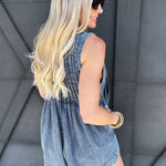 Pleated Tie Romper In Denim - Infinity Raine