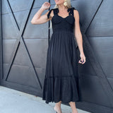 Lurex Tie Strap Midi Dress In Black - Infinity Raine