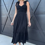 Lurex Tie Strap Midi Dress In Black - Infinity Raine