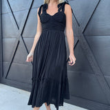 Lurex Tie Strap Midi Dress In Black - Infinity Raine