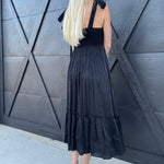 Lurex Tie Strap Midi Dress In Black - Infinity Raine